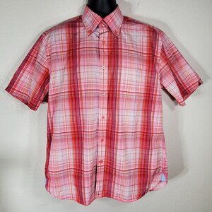 Tommy Hilfiger Mens Medium Red Plaid Button-Down Short Sleeve Shirt